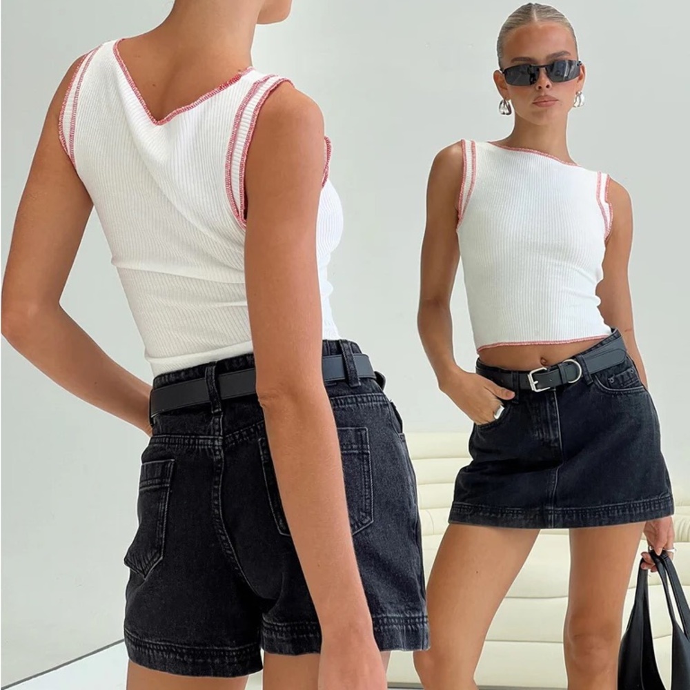 Princess Polly GAZELLE DENIM SKORT WASHED BLACK